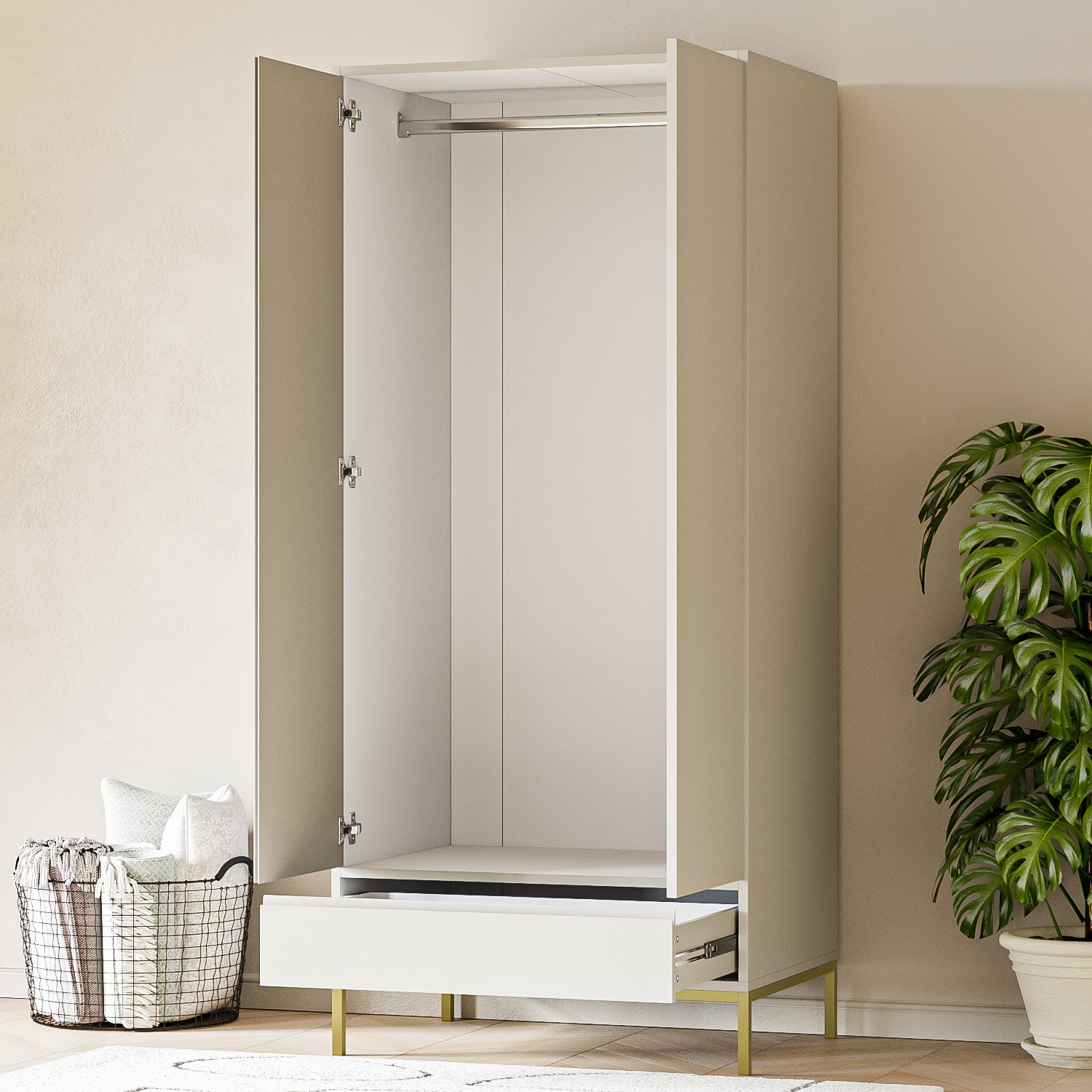 Read more about Modern beige 2 door double wardrobe with drawer